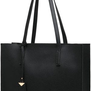 MORGLOVE Women's Tote Bag Large Handbag Soft Leather Simple Shoulder Bag with Zipper for School Work Leisure (A-Black)