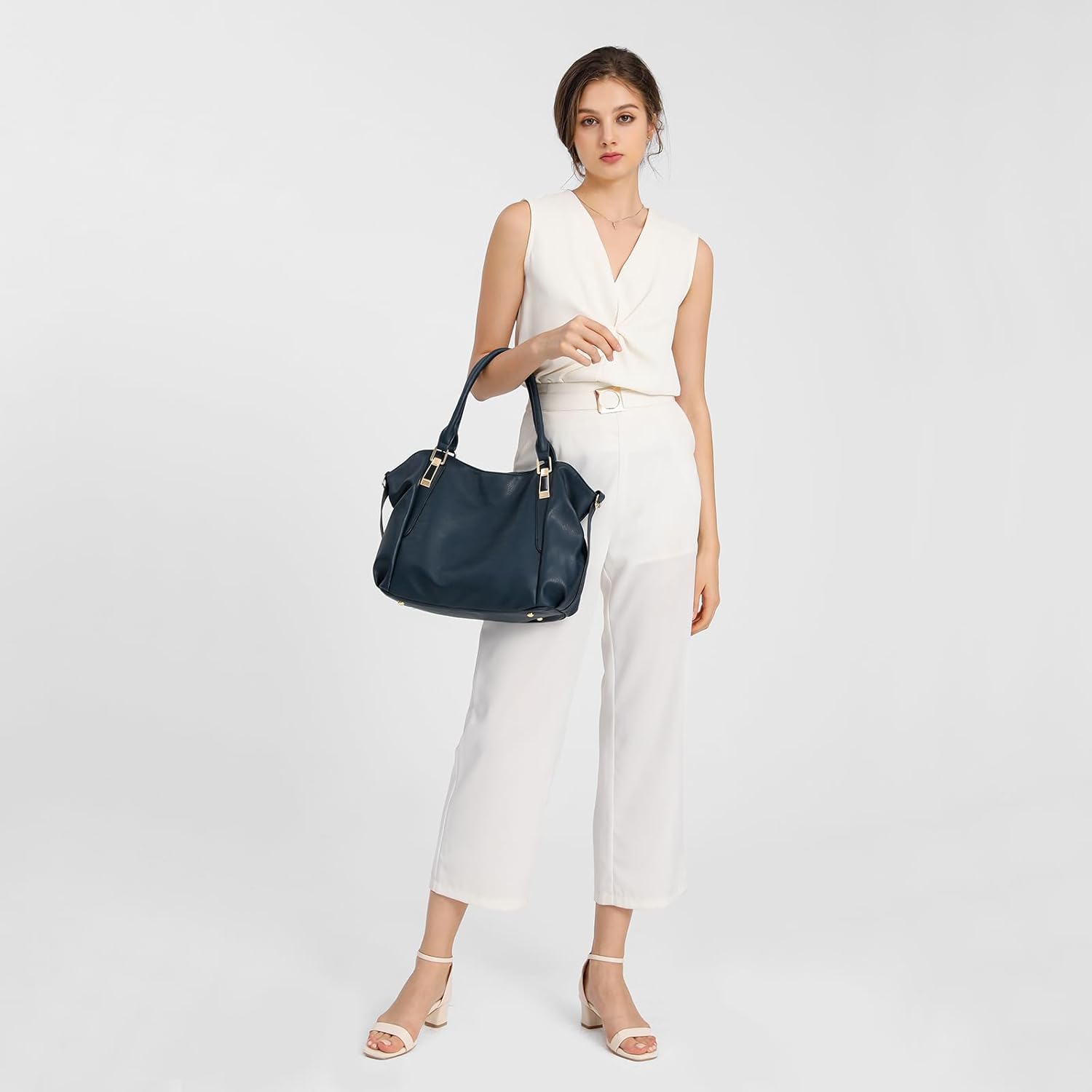 Miss Lulu Women Tote Bag, Soft PU Leather Shoulder Bag, Fashion Large Handbag for Working Ladies, Simple Elegant for Office Travel School Library Shopping - Image 3