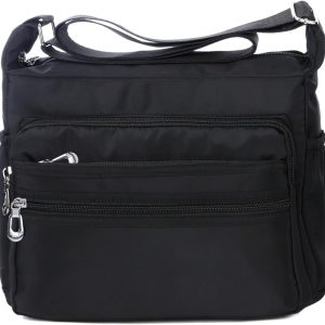NOTAG Womens Shoulder Bag Multi Pocket Crossbody Bag Waterproof Tote Handbag Travel Purse Lightweight Messenger Bag for Casual Sport Hiking Travel, 2 Size (L, black)