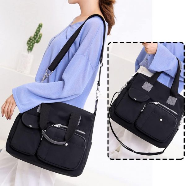 SHIFANQI Tote Bags for Women Stylish Nylon Ladies Shoulder Bag Top Handle Handbag Multi Pockets Work Totes Water Resistant Travel Crossbody Messenger Bag - Image 2