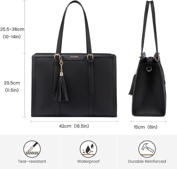 LOVEVOOK Laptop Bags for Women 15.6 inch Ladies Handbags Large Tote Bag with Compartments Leather College Teacher Work Bag Waterproof Shoulder Cross Body Bag for Office Business School Shopping Black - Image 6