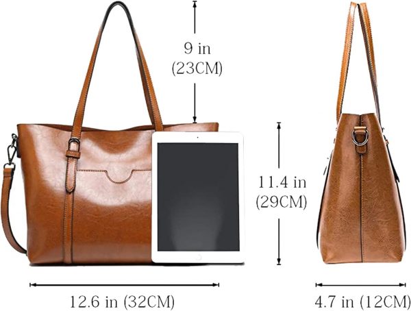 Womens Handbags Soft Leather Large Capacity Retro Vintage Top-Handle Casual Pocket Tote Shoulder Cross-Body Bags Brown - Image 4