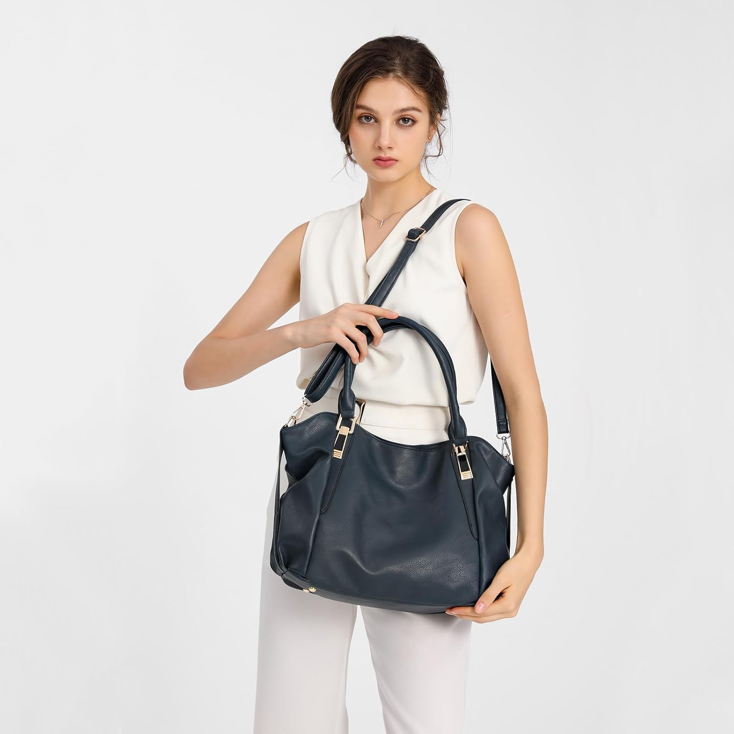 Miss Lulu Women Tote Bag, Soft PU Leather Shoulder Bag, Fashion Large Handbag for Working Ladies, Simple Elegant for Office Travel School Library Shopping - Image 8