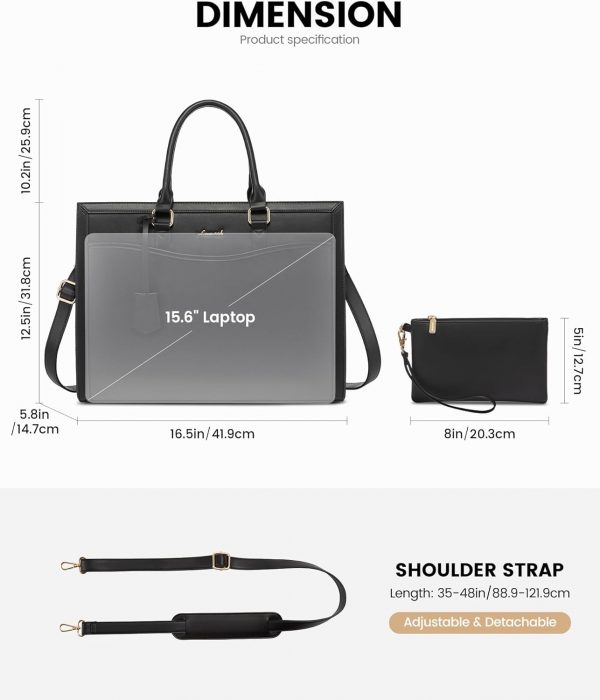 LOVEVOOK Laptop Bags for Women, Ladies Work Tote Bags with Laptop Compartment, Large Women Shoulder Bag Leather Handbags, Womens Shopping Bag for Office Business - Image 3
