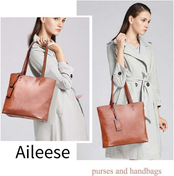 Womens Soft Leather Handbags Large Capacity Retro Vintage Top-Handle Casual Tote Shoulder Bags - Image 7