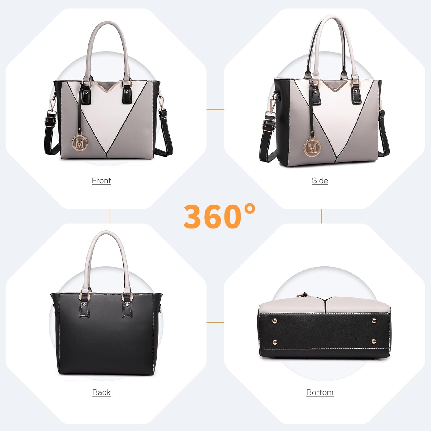 Miss Lulu Handbags for Women Look V-Shape Shoulder Handbag Lightweight Medium Tote Bag PU Leather - Image 6