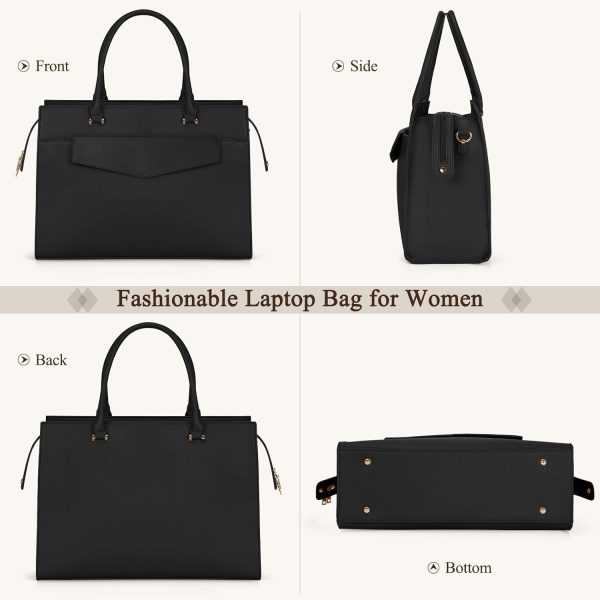 RAINSMORE Laptop Bags for Women 15.6 Inch Ladies Tote Bag Leather Designer Laptop Handbag Large Work Bag with Envelope Clutch Bag for Office School Black - Image 6
