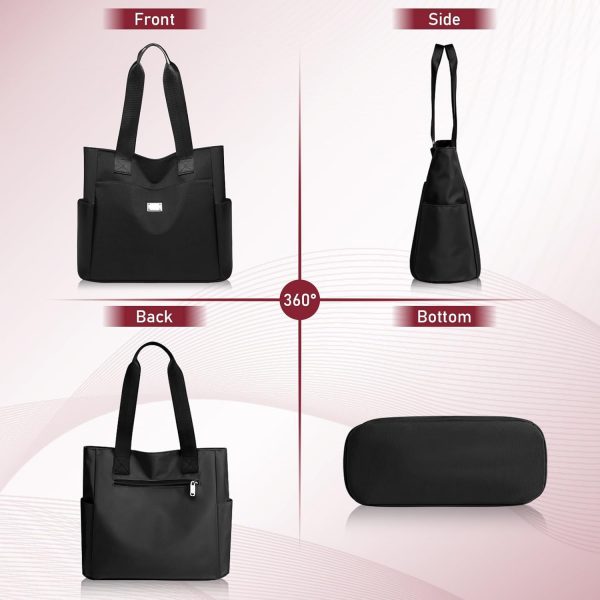 TEICHI Tote Bags for Women, Waterproof Nylon Black Handbag with Zip Casual Handbag Lightweight Shoulder Bag Large Capacity Ladies Bags Multi-Pocket for School, Travel, Shopping, Work, Daily Use - Image 7
