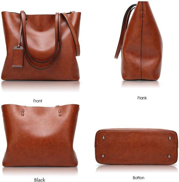 Womens Soft Leather Handbags Large Capacity Retro Vintage Top-Handle Casual Tote Shoulder Bags - Image 5
