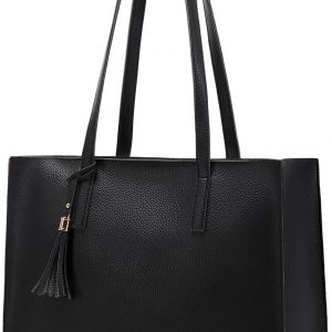 MORGLOVE Large Tote Bags for Women with Zip and Internal Pocket, Fashion Tassel Ladies Handbags for Travel Work School Shopping(Black)