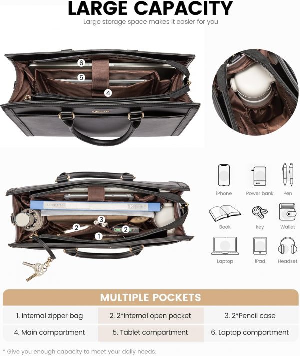 LOVEVOOK Laptop Bags for Women, Ladies Work Tote Bags with Laptop Compartment, Large Women Shoulder Bag Leather Handbags, Womens Shopping Bag for Office Business - Image 2