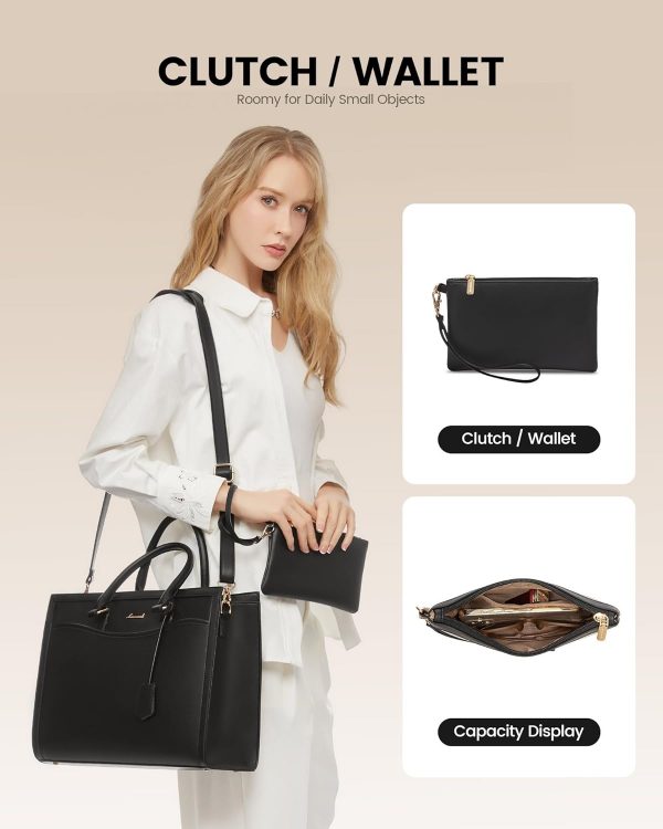 LOVEVOOK Laptop Bags for Women, Ladies Work Tote Bags with Laptop Compartment, Large Women Shoulder Bag Leather Handbags, Womens Shopping Bag for Office Business - Image 5