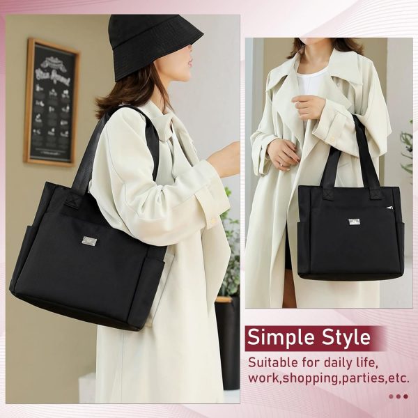 TEICHI Tote Bags for Women, Waterproof Nylon Black Handbag with Zip Casual Handbag Lightweight Shoulder Bag Large Capacity Ladies Bags Multi-Pocket for School, Travel, Shopping, Work, Daily Use - Image 2