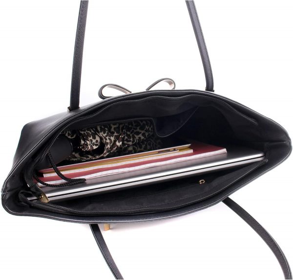 Wedmay Womens Designer Black Large Tote Bag for Laptop Travel Shoulder School Handbag - Image 5