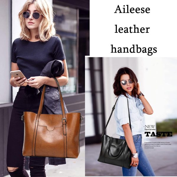Womens Handbags Soft Leather Large Capacity Retro Vintage Top-Handle Casual Pocket Tote Shoulder Cross-Body Bags Brown - Image 6