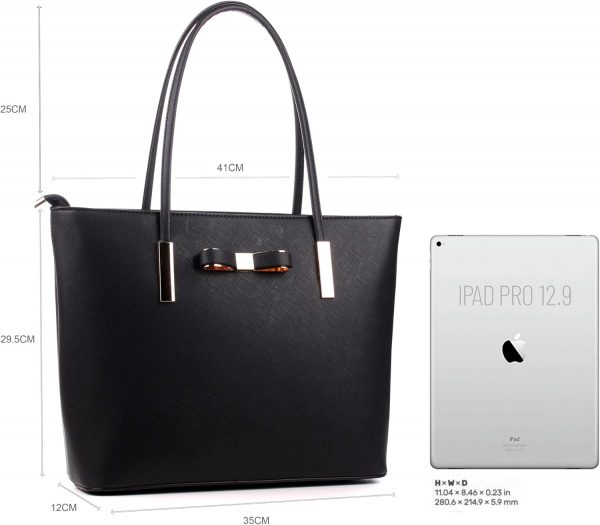 Wedmay Womens Designer Black Large Tote Bag for Laptop Travel Shoulder School Handbag - Image 2