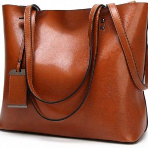 Womens Soft Leather Handbags Large Capacity Retro Vintage Top-Handle Casual Tote Shoulder Bags