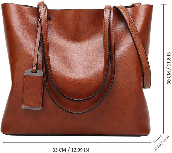 Womens Soft Leather Handbags Large Capacity Retro Vintage Top-Handle Casual Tote Shoulder Bags - Image 2