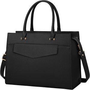 RAINSMORE Laptop Bags for Women 15.6 Inch Ladies Tote Bag Leather Designer Laptop Handbag Large Work Bag with Envelope Clutch Bag for Office School Black