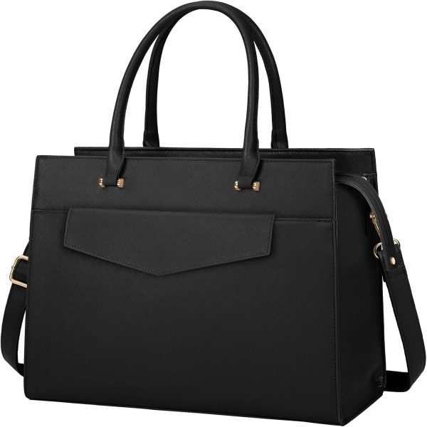 RAINSMORE Laptop Bags for Women 15.6 Inch Ladies Tote Bag Leather Designer Laptop Handbag Large Work Bag with Envelope Clutch Bag for Office School Black