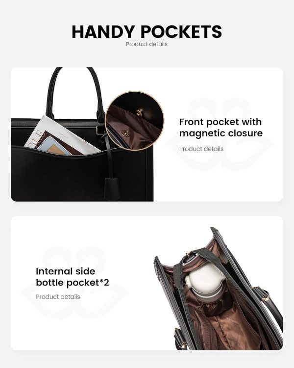 LOVEVOOK Laptop Bags for Women, Ladies Work Tote Bags with Laptop Compartment, Large Women Shoulder Bag Leather Handbags, Womens Shopping Bag for Office Business - Image 4
