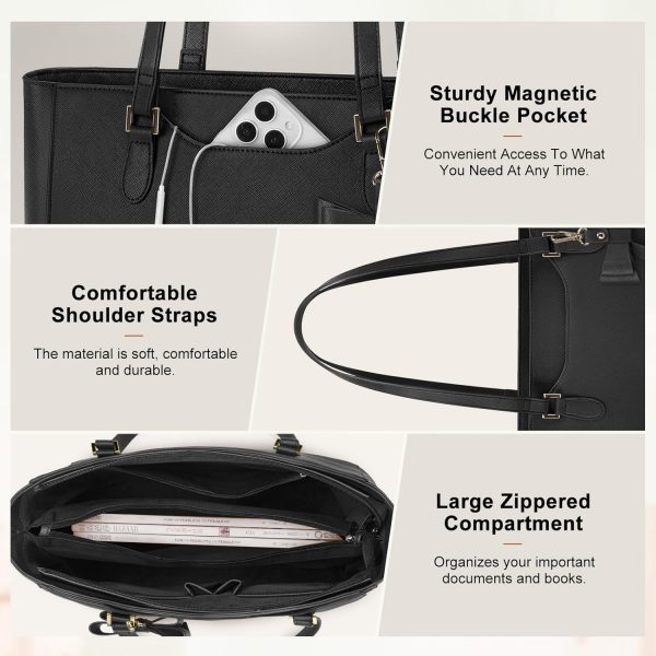 KTMOUW Handbags for Women Large Capacity PU Leather Tote Bags for Women with Zip, Shoulder Bag Ladies Handbag Tote Bag for School Work Travel Shopping Black - Image 4