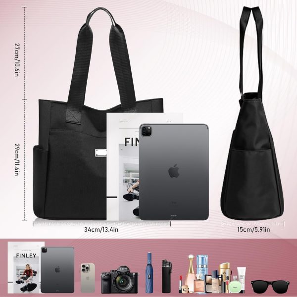 TEICHI Tote Bags for Women, Waterproof Nylon Black Handbag with Zip Casual Handbag Lightweight Shoulder Bag Large Capacity Ladies Bags Multi-Pocket for School, Travel, Shopping, Work, Daily Use - Image 3