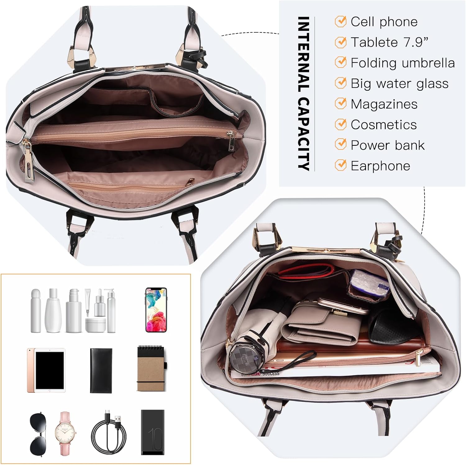 Miss Lulu Handbags for Women Look V-Shape Shoulder Handbag Lightweight Medium Tote Bag PU Leather - Image 3