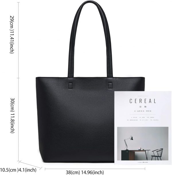 MEEGIRL Ladies Tote Bags Simple PU Leather Handbags Work School Shopping Bags for Women with Zip and Inner Pocket (Black) - Image 2