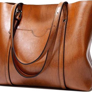 Womens Handbags Soft Leather Large Capacity Retro Vintage Top-Handle Casual Pocket Tote Shoulder Cross-Body Bags Brown