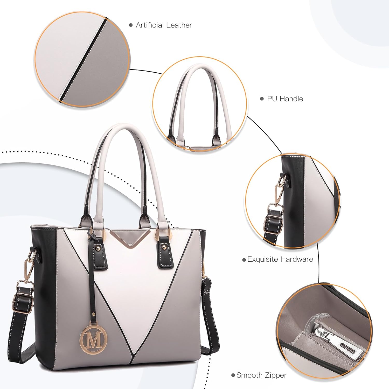 Miss Lulu Handbags for Women Look V-Shape Shoulder Handbag Lightweight Medium Tote Bag PU Leather - Image 4