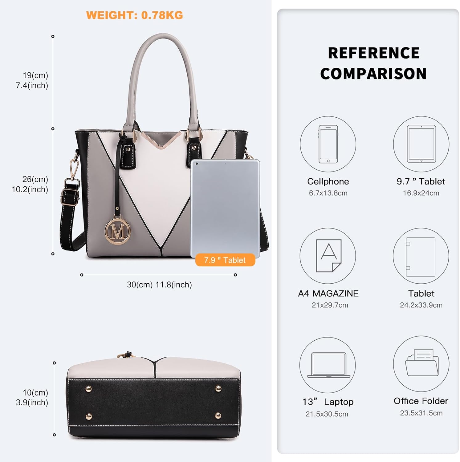 Miss Lulu Handbags for Women Look V-Shape Shoulder Handbag Lightweight Medium Tote Bag PU Leather - Image 5