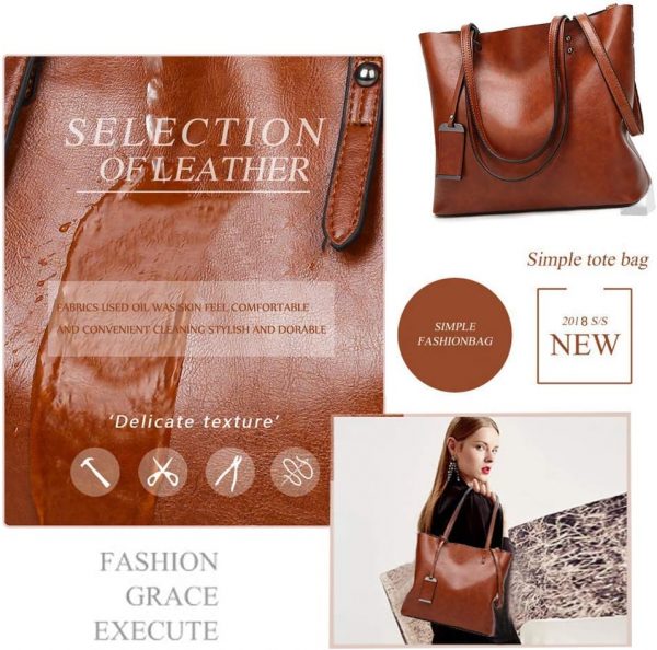 Womens Soft Leather Handbags Large Capacity Retro Vintage Top-Handle Casual Tote Shoulder Bags - Image 6