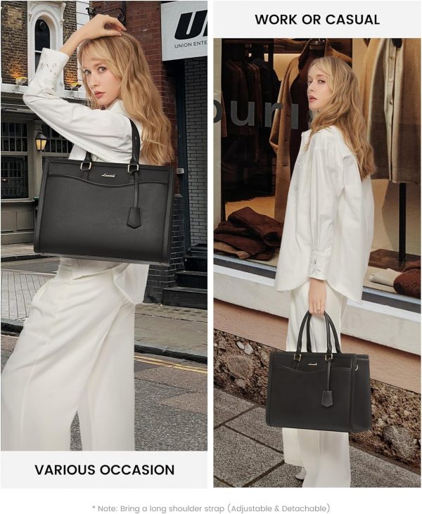 LOVEVOOK Laptop Bags for Women, Ladies Work Tote Bags with Laptop Compartment, Large Women Shoulder Bag Leather Handbags, Womens Shopping Bag for Office Business - Image 6