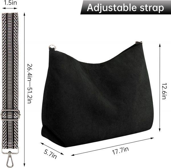 Prite Corduroy Tote Bag for Women with Zipper, Large Capacity Shoulder Bags with Adjustable Strap and Pockets Waterproof Handbag for Work School Shopping Travel College - Image 4