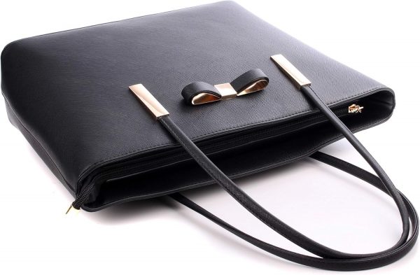 Wedmay Womens Designer Black Large Tote Bag for Laptop Travel Shoulder School Handbag - Image 7