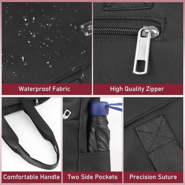 TEICHI Tote Bags for Women, Waterproof Nylon Black Handbag with Zip Casual Handbag Lightweight Shoulder Bag Large Capacity Ladies Bags Multi-Pocket for School, Travel, Shopping, Work, Daily Use - Image 4