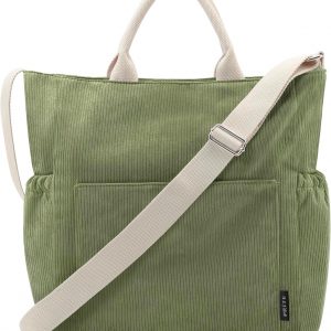 Prite Corduroy Tote Bag for Women with Zipper, Large Capacity Shoulder Bags with Adjustable Strap and Pockets Waterproof Handbag for Work School Shopping Travel College