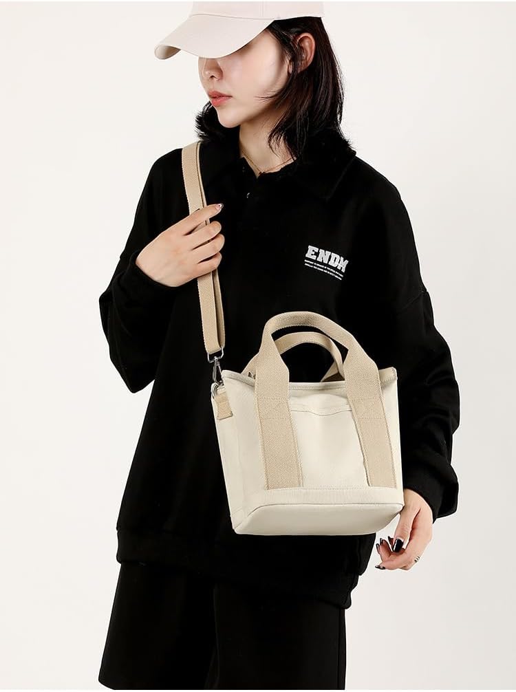 Aucuu Multi-Pocket Tote Bag, Canvas Tote Bags for Women, Crossbody Bags with Adjustable Strap, Large Capacity Shoulder Bag with Zipper, Ladies Handbags for School Shopping Work Travel - Image 4