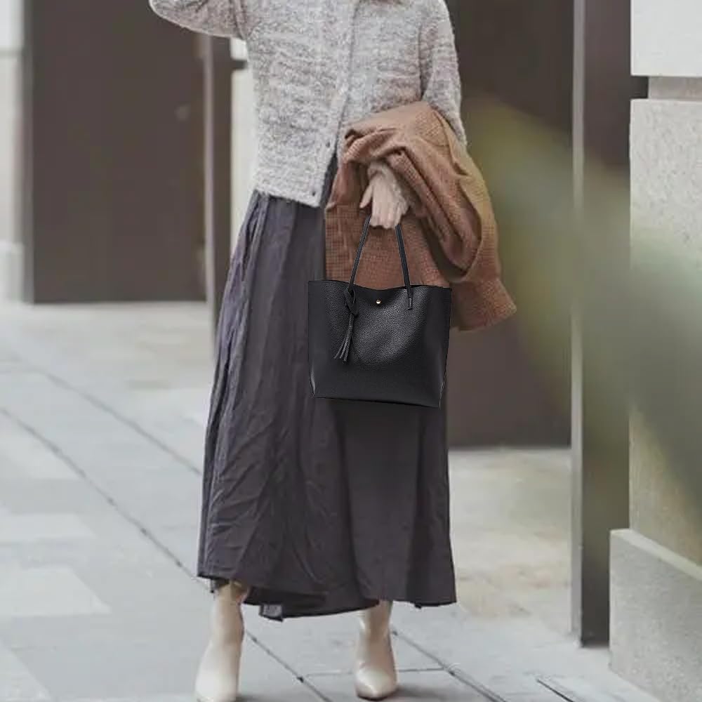 YZDZSW Ladies Handbag, Black Tote Bag for Ladies, Handbags for Women Soft Leather Large Capacity Waterproof Modern Handbag for Work School Shopping Leisure - Image 7