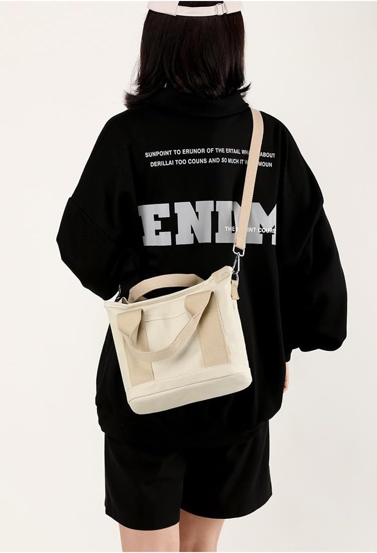 Aucuu Multi-Pocket Tote Bag, Canvas Tote Bags for Women, Crossbody Bags with Adjustable Strap, Large Capacity Shoulder Bag with Zipper, Ladies Handbags for School Shopping Work Travel - Image 5