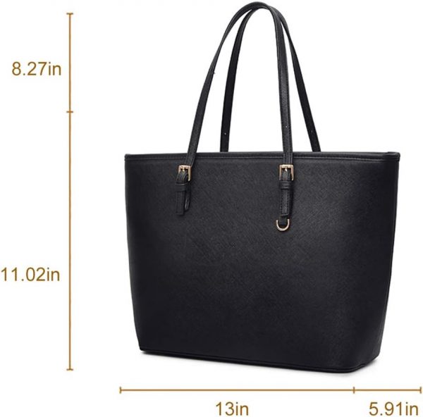 Women Tote Bag Black Handbag: Ladies Handbags Shoulder Bags Large Faux Leather Designer Top-Handle Purse with Zip Fashion Big Hand Compartments Shopper for School Work Casual, One Size - Image 2