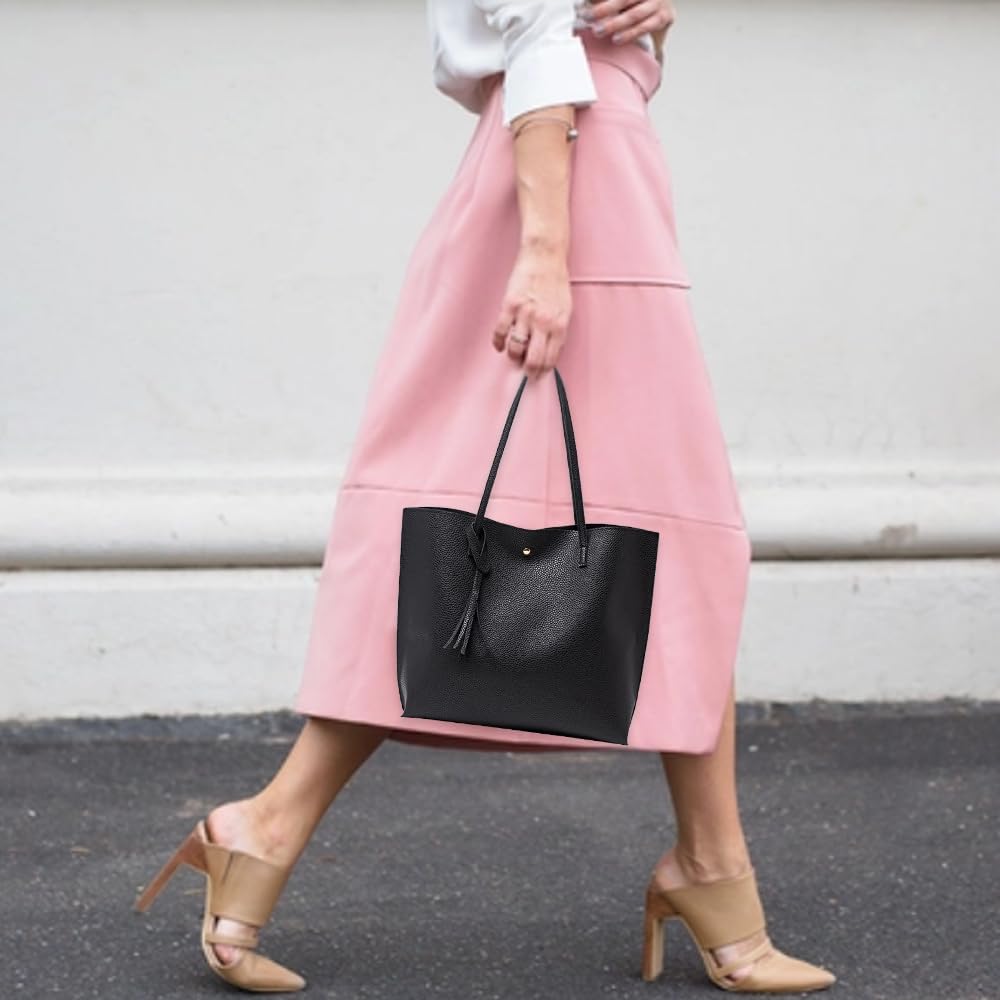 YZDZSW Ladies Handbag, Black Tote Bag for Ladies, Handbags for Women Soft Leather Large Capacity Waterproof Modern Handbag for Work School Shopping Leisure - Image 6