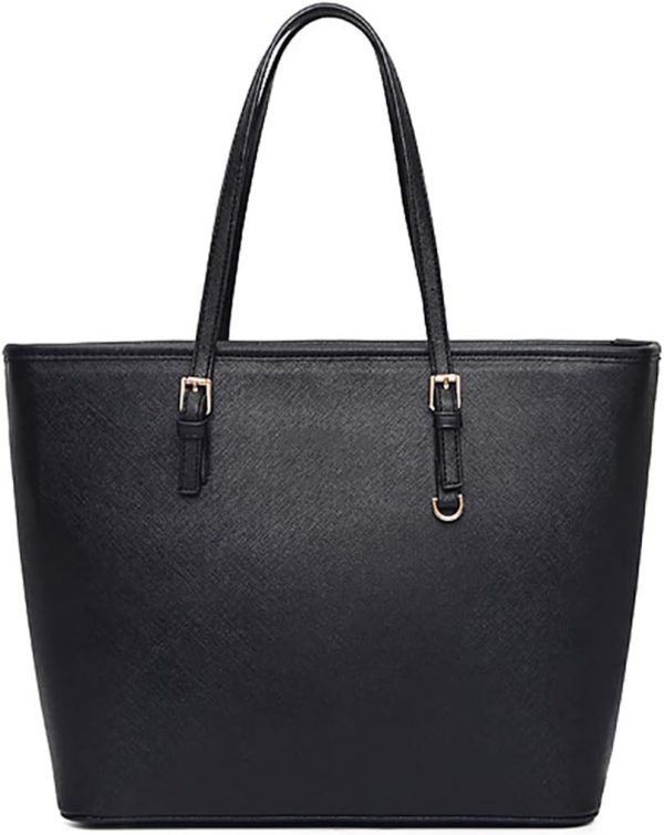 Women Tote Bag Black Handbag: Ladies Handbags Shoulder Bags Large Faux Leather Designer Top-Handle Purse with Zip Fashion Big Hand Compartments Shopper for School Work Casual, One Size