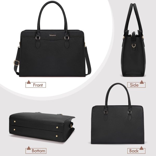 RAINSMORE Laptop Bags for Women 15.6 Inch Ladies Work Bag PU Leather Designer Laptop Handbag Large Laptop Tote Bag for School Computer Business Travel Black - Image 7