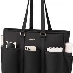 LOVEVOOK Laptop Tote Bags for Women 17.3 Inch, Ladies Work Handbags with 17 Exterior & Interior Pockets, Large Womens Shoulder Bag for Office Business Uni Teacher Travel, Black