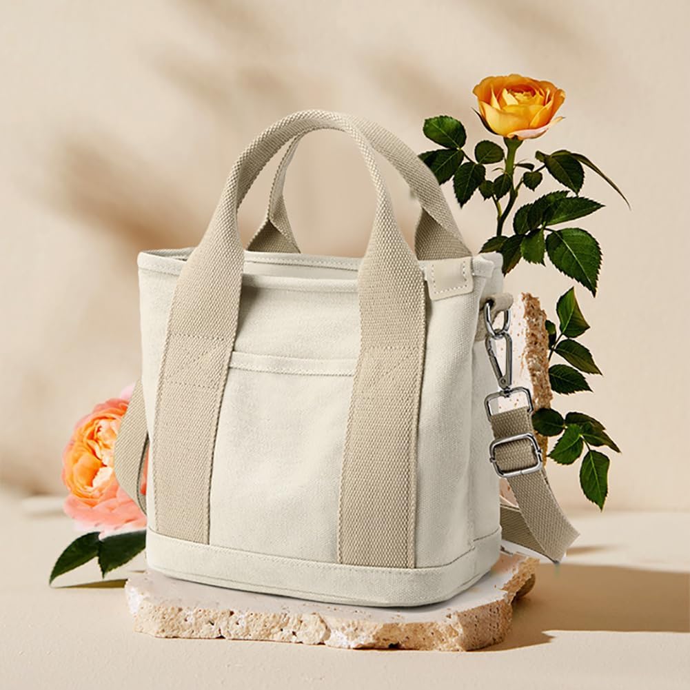 Aucuu Multi-Pocket Tote Bag, Canvas Tote Bags for Women, Crossbody Bags with Adjustable Strap, Large Capacity Shoulder Bag with Zipper, Ladies Handbags for School Shopping Work Travel - Image 6