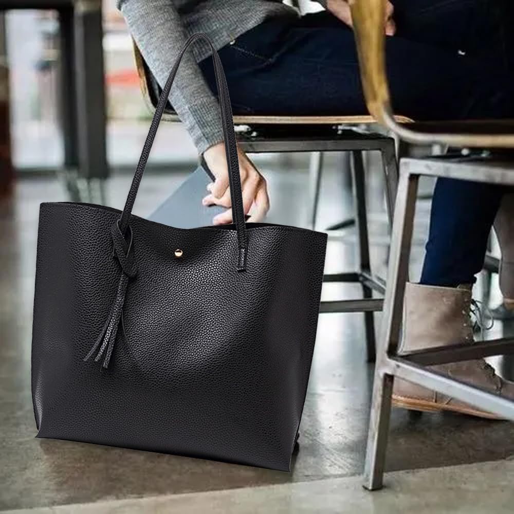 YZDZSW Ladies Handbag, Black Tote Bag for Ladies, Handbags for Women Soft Leather Large Capacity Waterproof Modern Handbag for Work School Shopping Leisure - Image 4