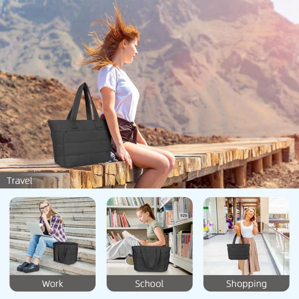 Aucuu Tote Bag for Women, Shoulder Bag, Lightweight Large Tote Bag, Puffer Handbag with Laptop Compartment, Large Capacity Shoulder Handbag with Plush Heart-shaped Pendant for Travel,School,Work - Image 5