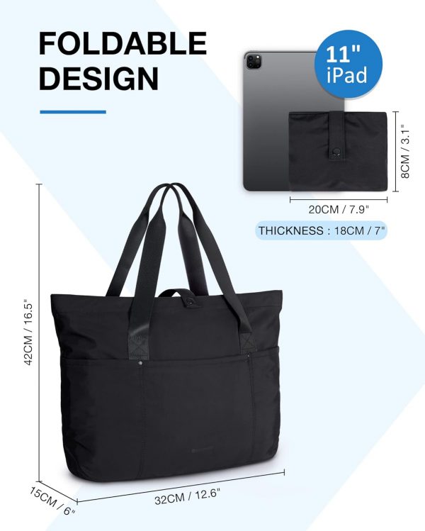 bagsmart Tote Bag for Women, Foldable Tote Bag, Handbags & Shoulder Bags with Zipper for Travel, Beach, Gym, Work, School - Image 2